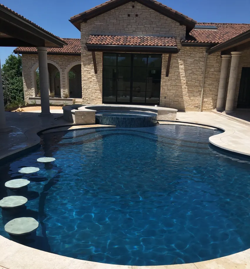 Clear blue water in a client-supplied residential pool photograph